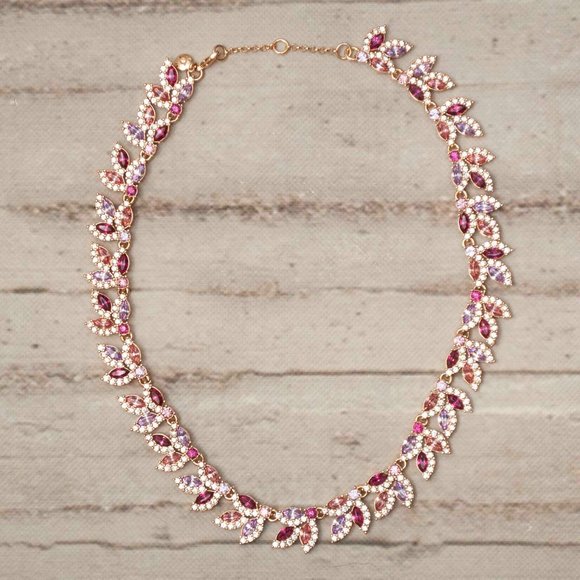 NWT J. Crew Crystal Leaves Statement Necklace in Pink Multi - Picture 2 of 7